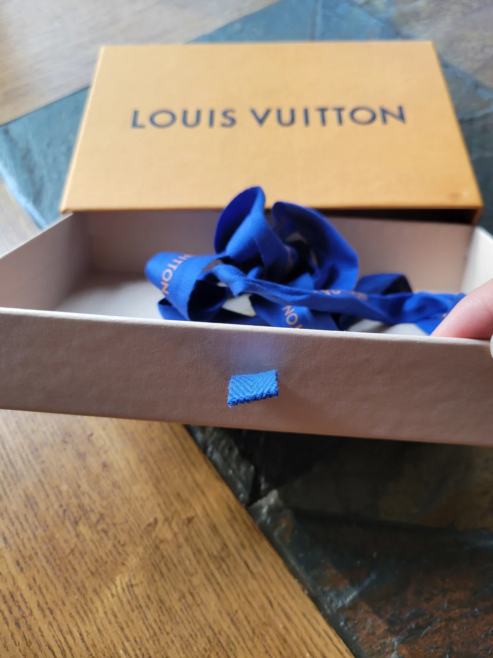 LOUIS VUITTON LV Gift Box Drawer Box Authentic With Blue Ribbon
